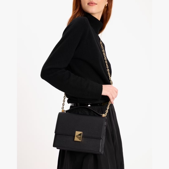 Kate Spade Black Deco Chain Convertible Shoulder Bag Pebble Leather - Picture 4 of 12